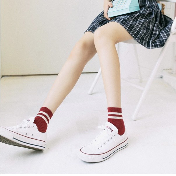 Vớ cổ cao nam nữ tất dài hai sọc gân cotton thời trang đẹp kháng khuẩn khử mùi thấm hút mồ hôi tốt MONEY VC018