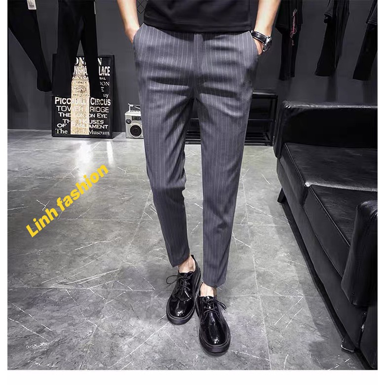 Quần tây nam Hàn Quốc chuẩn dáng ống côn body trơn kẻ sọc đủ màu mẫu mới top hot TRENDING Quần tây âu nam
