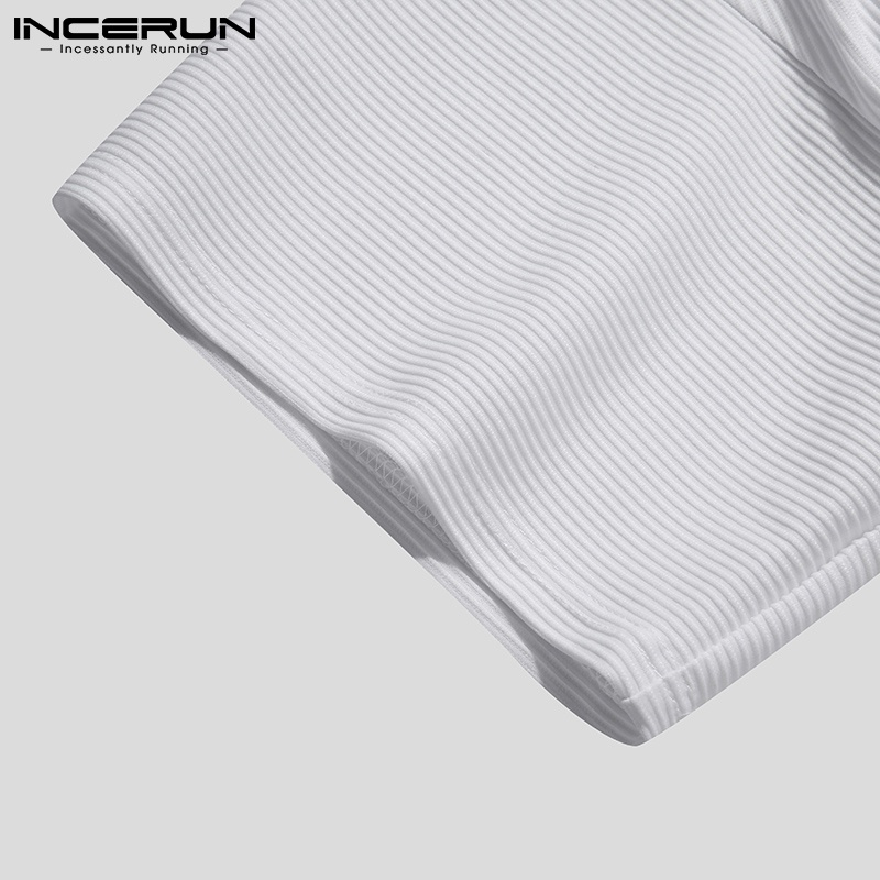 Áo sơ mi INCERUN tay ngắn cổ chữ V phối nút thiết kế đơn giản thời trang cho nam