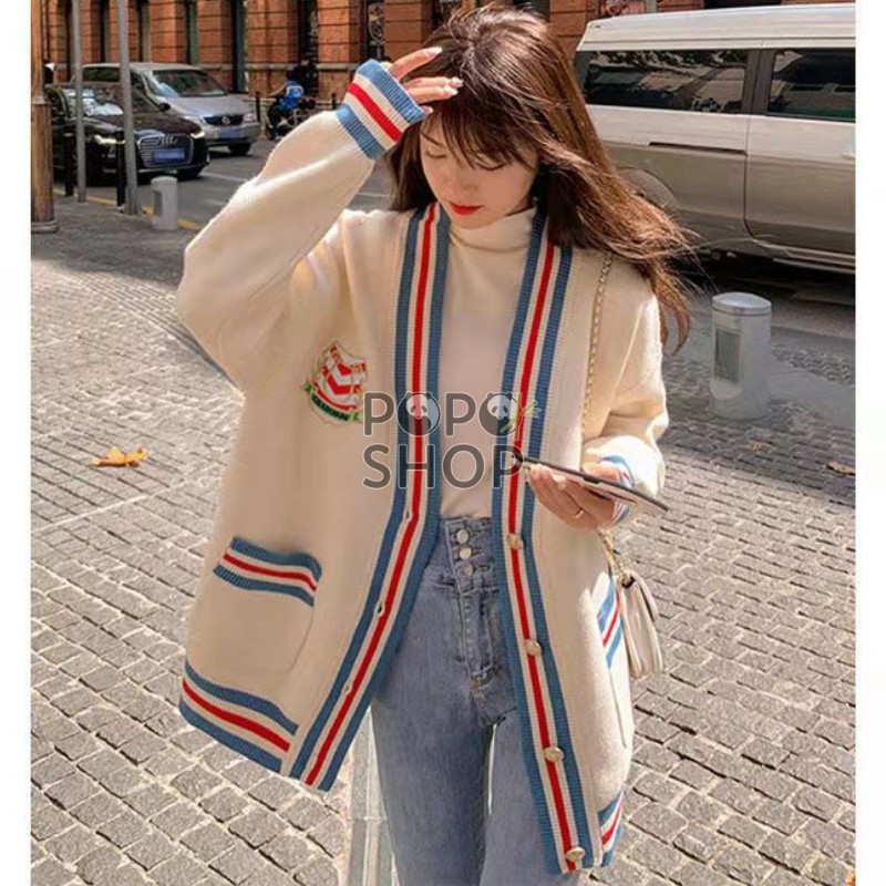 Áo Khoác Cardigan Sọc Len Dệt Kim Cổ Chữ V Thu Đông 2021 | BigBuy360 - bigbuy360.vn
