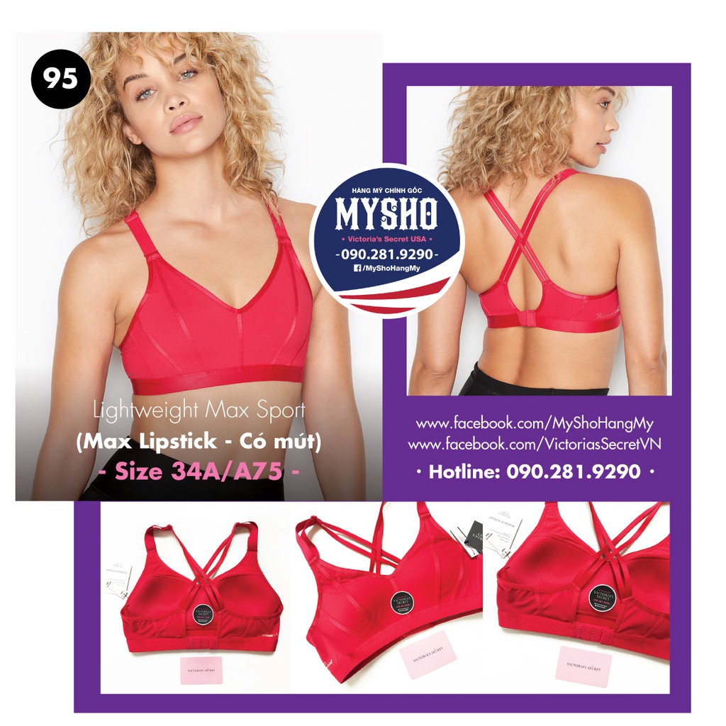 [Size 34A/A75 - 95] Áo Tập Lightweight Max Sport (Max Lipstick - Có mút)
