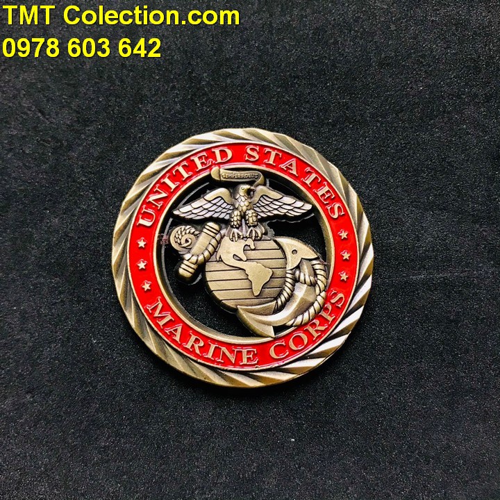 Xu Huy Hiệu Thủy Quân Lục Chiến Mỹ, Chất liệu Niken, Màu Đồng, Đỏ - SP005279