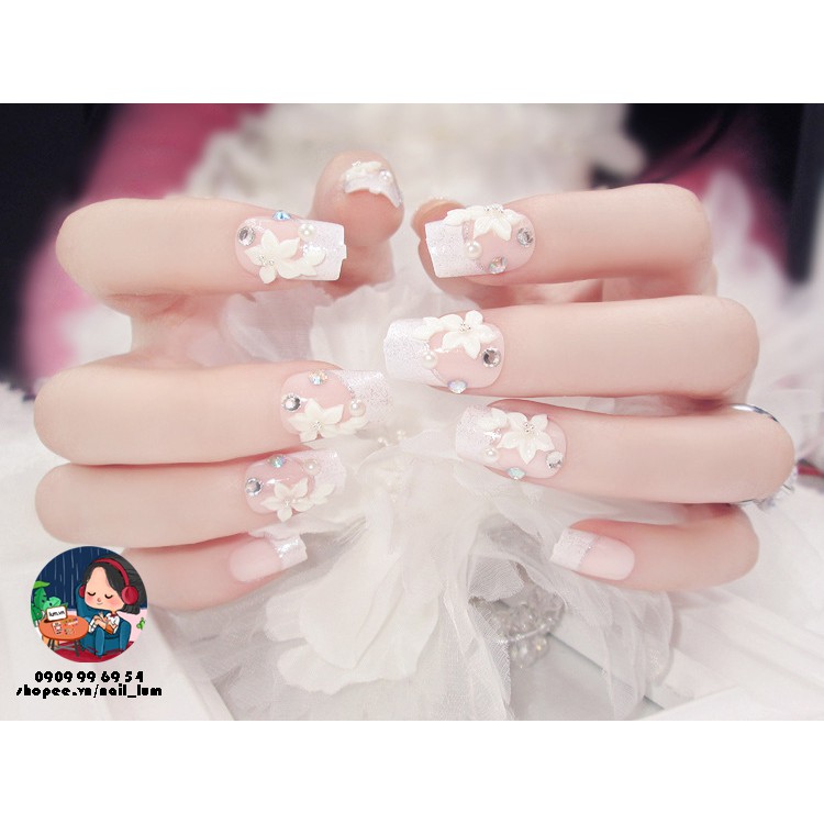 Móng Giả - Nail 3D Dài - Đính Đá [Sẵn Keo - Đóng Hộp 24 Mẫu Đủ Size]