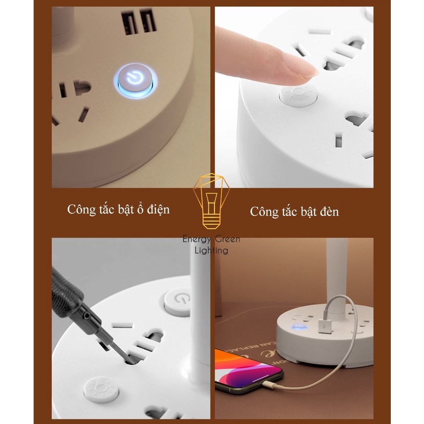 Ổ Cắm Điện Energy Green Lighting Thông Minh Kiêm Đèn Bàn OD-435 - Tích Hợp Đèn Chiếu Sáng - 3 Chế Độ Ánh Sáng - Dây Điện