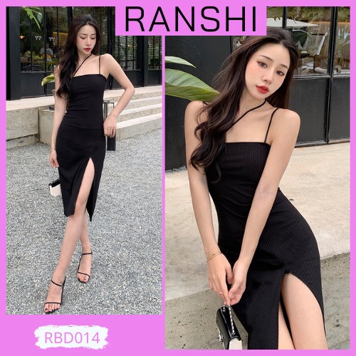 [HÀNG LOẠI 1] Đầm Hai Dây Xẻ Tà RANSHI Sang Trọng Váy Body Dự Tiệc Ôm Eo Dáng Midi Siêu Xinh Chất Dày Dặn - RBD014
