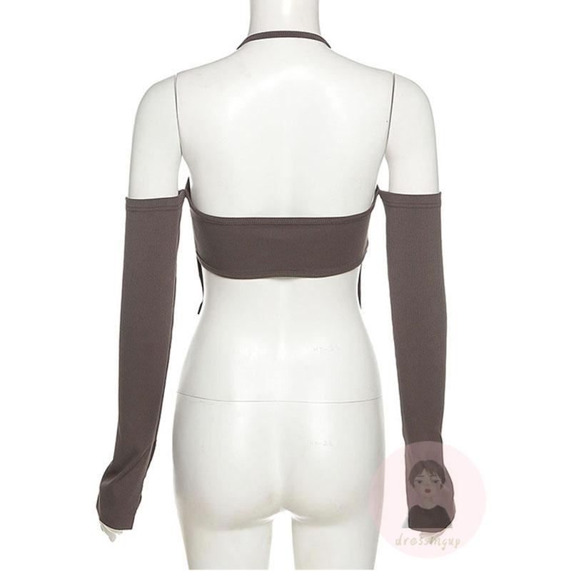 Áo Thun Dài Tay Cổ Thuyền Hở Rốn Màu Sắc Trơn Gợi Cảm Cho Nữ