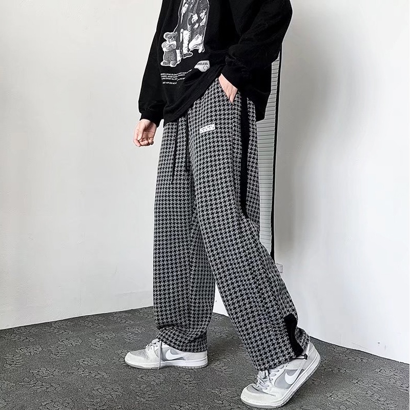 Quần dài caro ống rộng thời trang vintage cho nam nữ