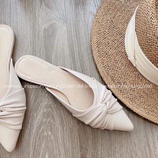 [NEW] Giày sục nữ mũi nhọn mix xoắn đế bệt ôm chân kiểu mới hot trend  đi nhẹ nhàng đơn giản màu đen/trắng/nude đẹp bền