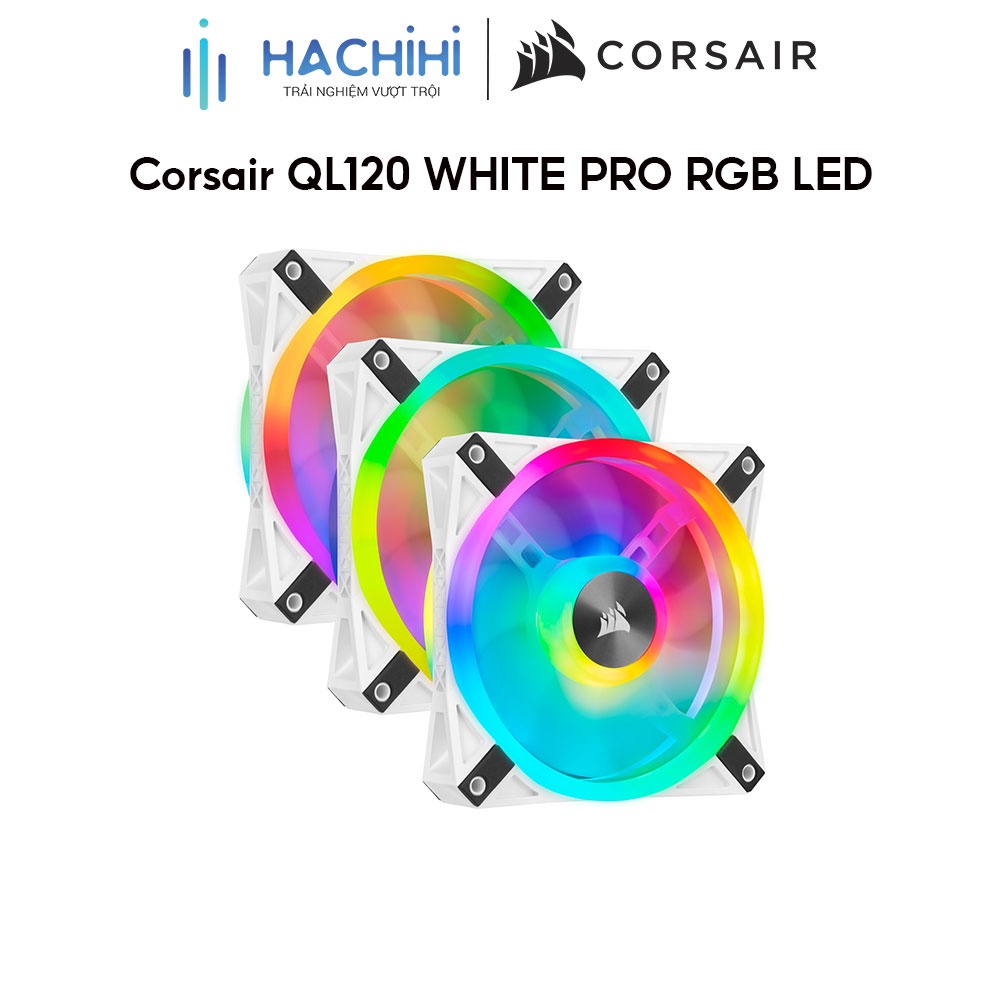 Bộ 3 quạt máy tính 120mm Corsair QL120 WHITE PRO RGB LED kèm Node CORE