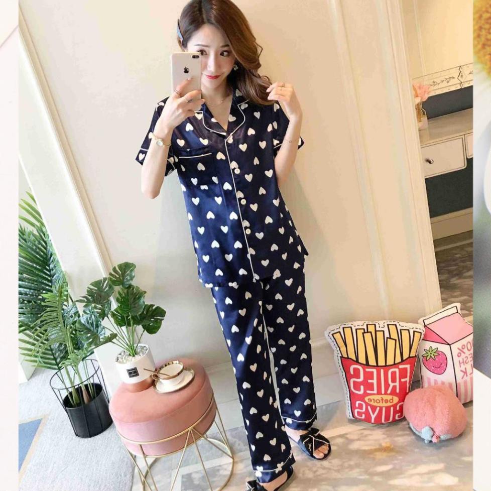 Đồ bộ dài nữ ❤️ 𝐇𝐚̀𝐧𝐠 𝐜𝐚𝐨 𝐜𝐚̂́𝐩 ❤️ Bộ Pijama lụa đẹp quyến rũ, áo ngắn tay, quần dài, dáng ngọt ngào B56A