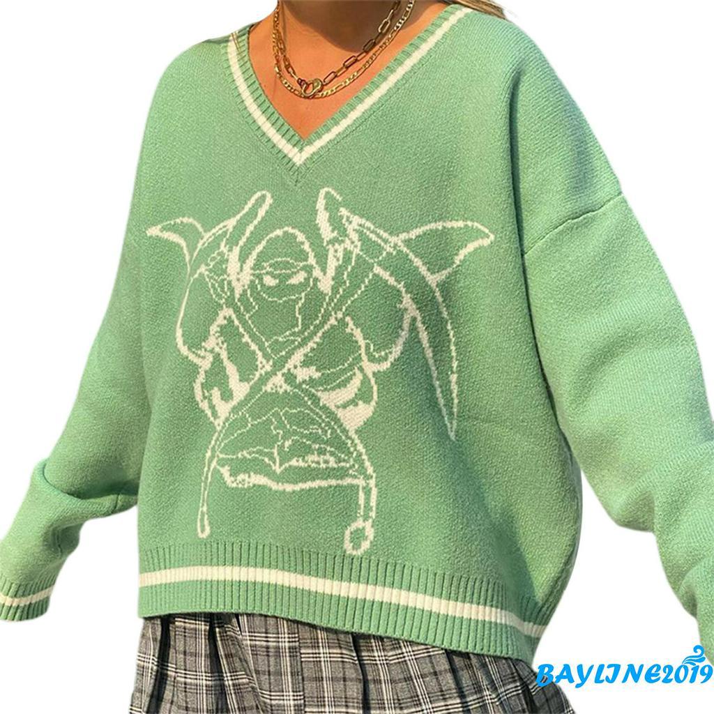 Áo Sweater Nữ Cổ Chữ V Tay Dài Dáng Rộng Thời Trang