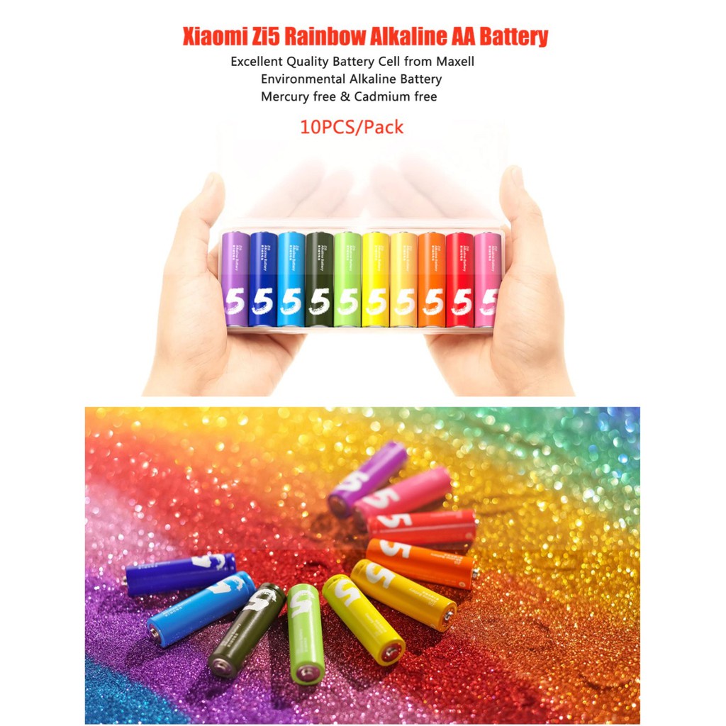 Hộp 10 viên pin tiểu Xiaomi Rainbow AA / AAA - Pin tiểu Alkaline Rainbow số 5 AA, số 7 AAA chính hãng