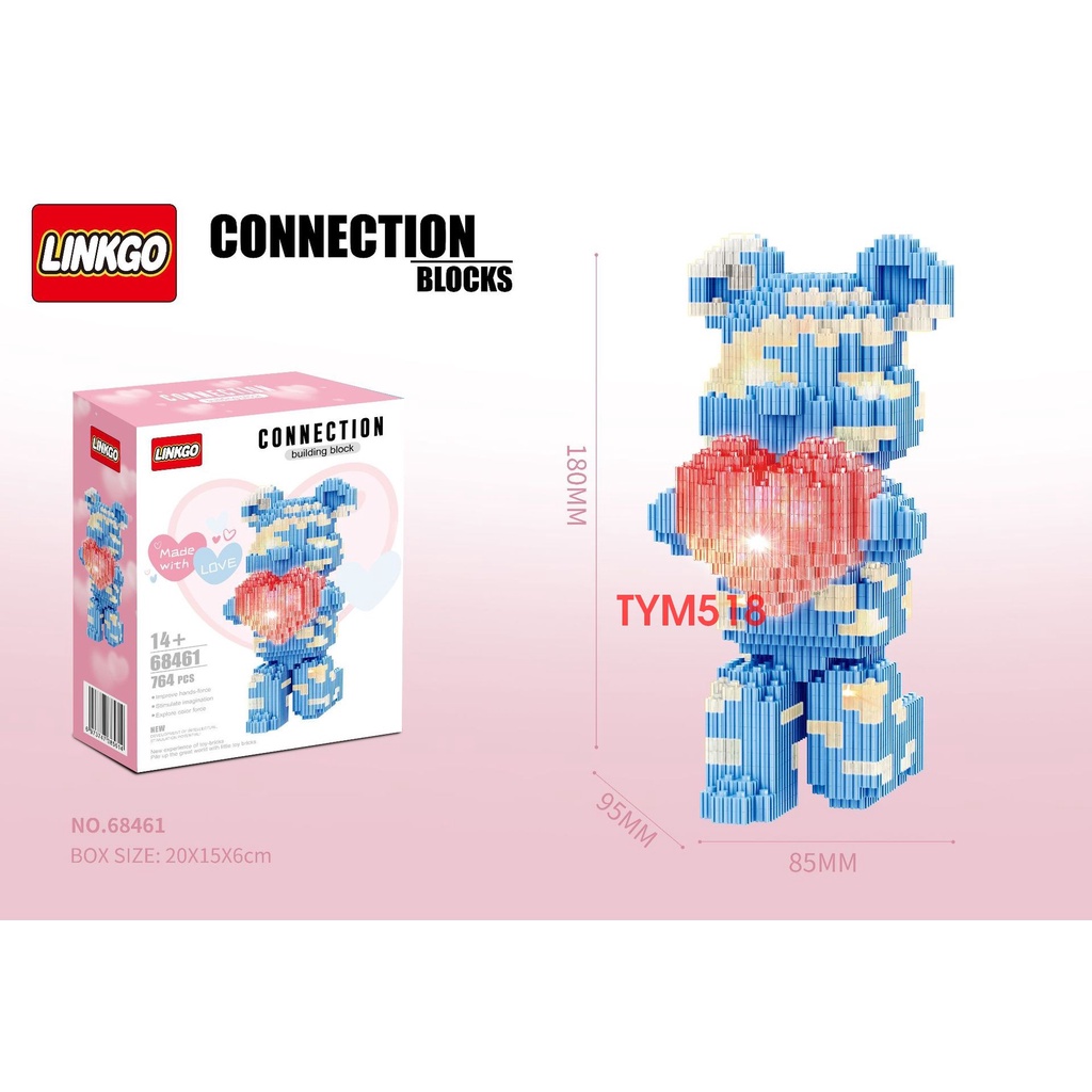 Le.go Gấu Bearbrick 18cm cỡ lớn ôm hoa Đồ chơi lắp ráp nano 3d mô hình cỡ lớn Hàng Đẹp bear bricK