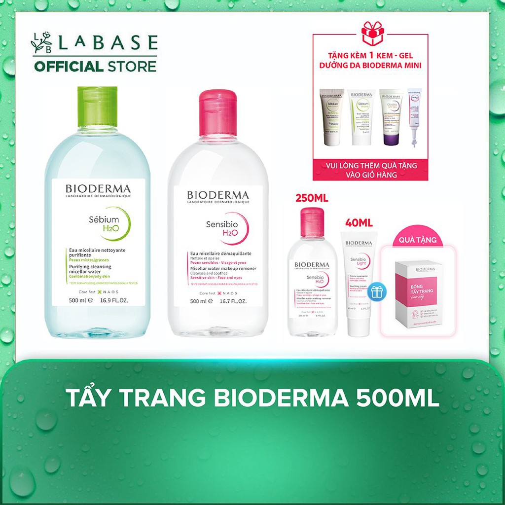 Nước tẩy trang Bioderma Xanh Sébium H2O - Đỏ Sensibio H2O 500ml - Hàng Nhập Khẩu