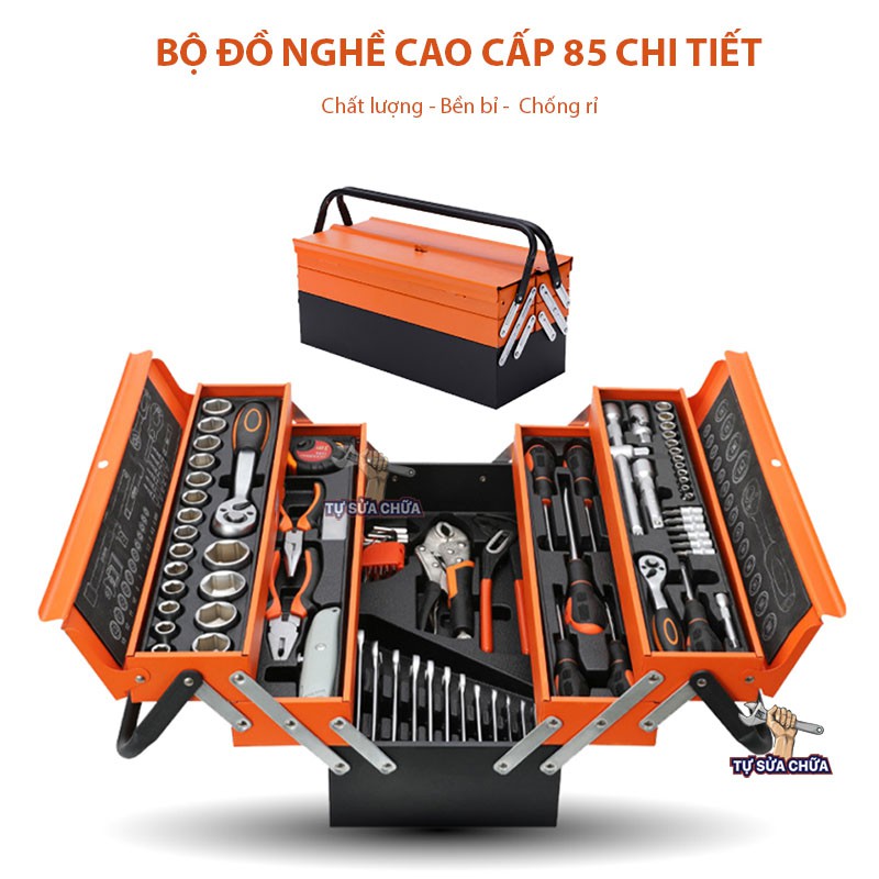 Thùng đồ nghề sửa chữa di động 85 Chi Tiết Nhập Khẩu,  bộ dụng cụ sửa chữa xe máy chuyên dụng, hàng chuẩn loại xịn