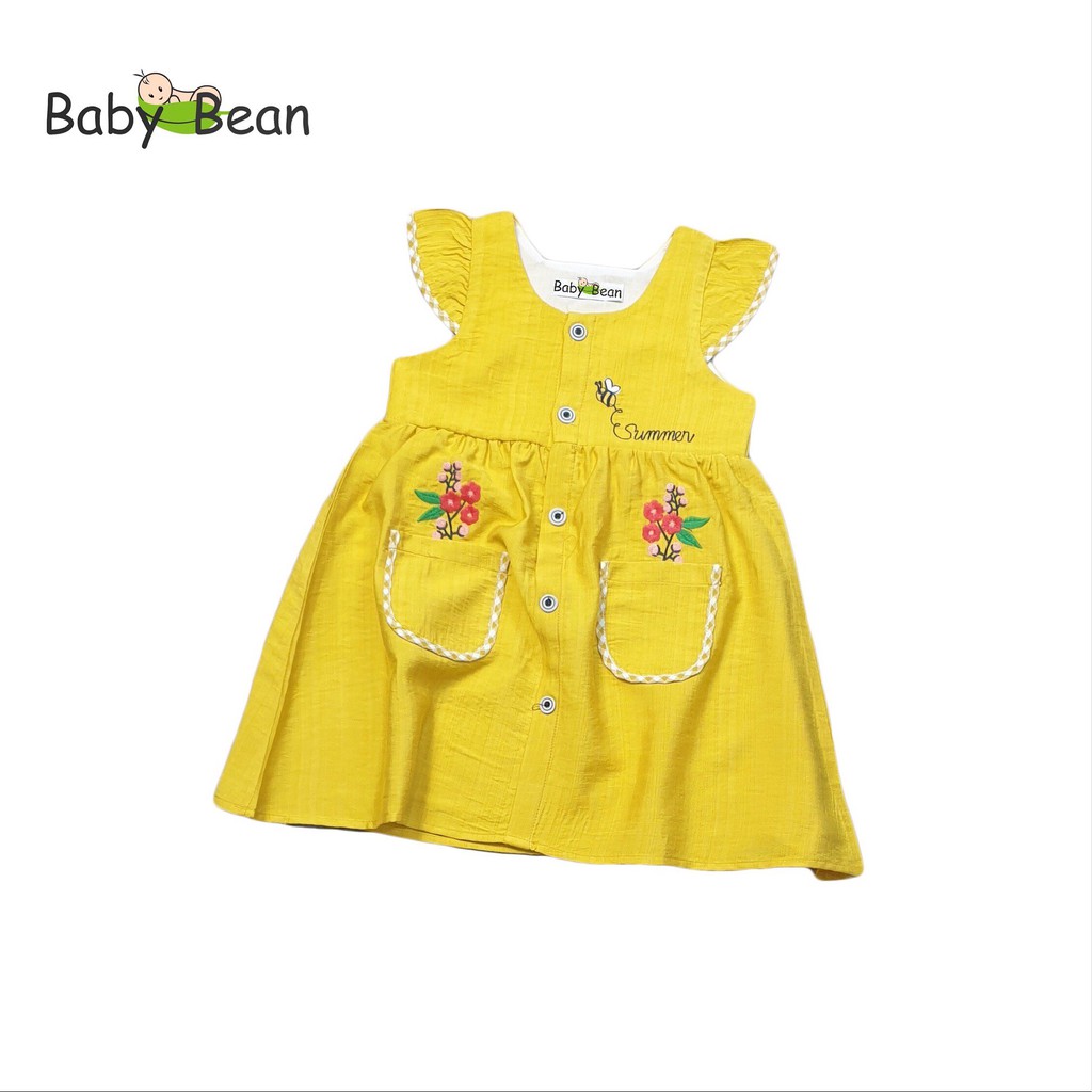 Váy Đầm Đũi 2 Túi Thêu Hoa Tay Cánh Tiên Bé Gái BabyBean