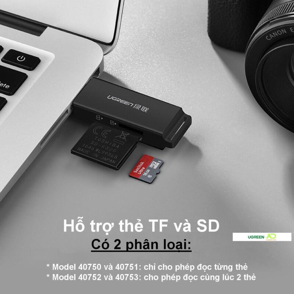 Đầu đọc thẻ nhớ SD/TF jack cắm USB 3.0 UGREEN CM104 - Hàng phân phối chính hãng - Bảo hành 18 tháng