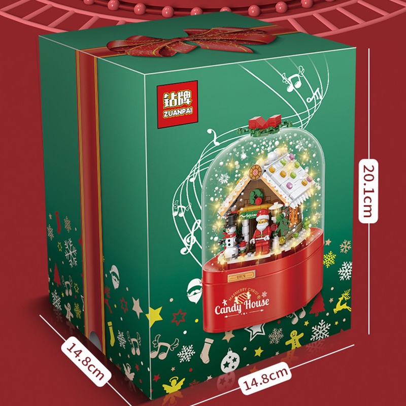 HỘP LEGO PHÁT NHẠC GIÁNG SINH CÓ TUYẾT RƠI MÔ HÌNH NGƯỜI TUYẾT, ÔNG GIÀ NOEL, NGÔI NHÀ BÁNH KẸO (Tặng kèm pin)