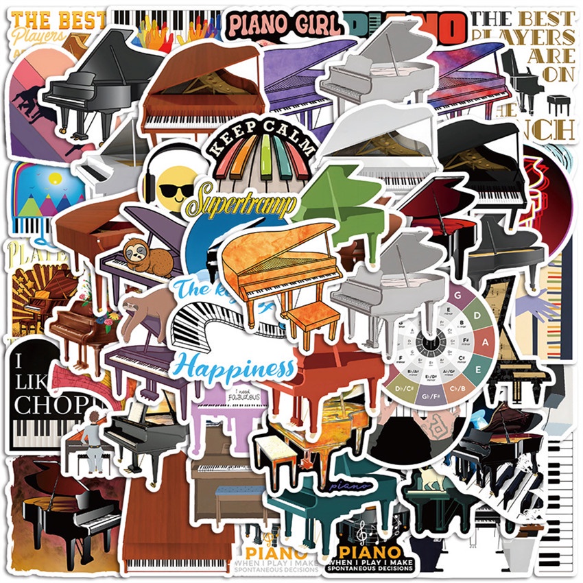 Bộ 100 Cái/Bộ ❉ Miếng Dán Trang Trí Đàn Piano Độc Đáo ❉ Sticker Dán Tường Chống Thấm Nước Thời Trang