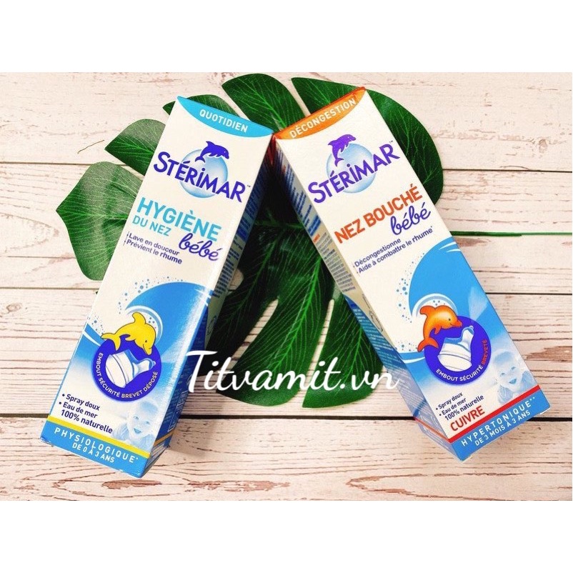 Xịt muối biển cá heo vàng và cá heo cam (100ml) vệ sinh  mũi cho bé 0-3 tuổi Sterimar, Pháp