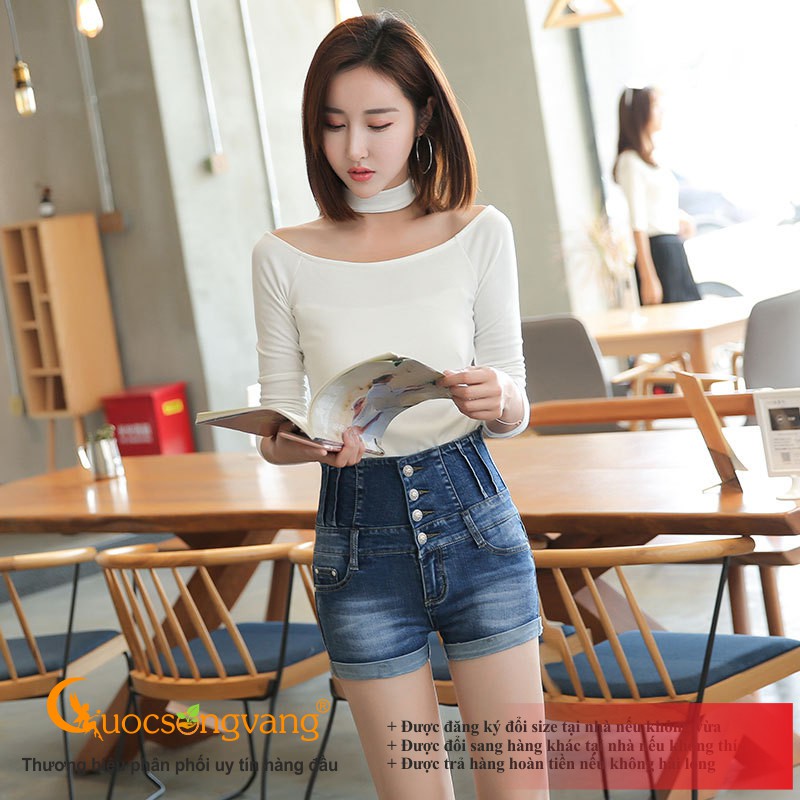 Quần short nữ thắt dây quần short jean lưng cao GLQ066 Cuocsongvang