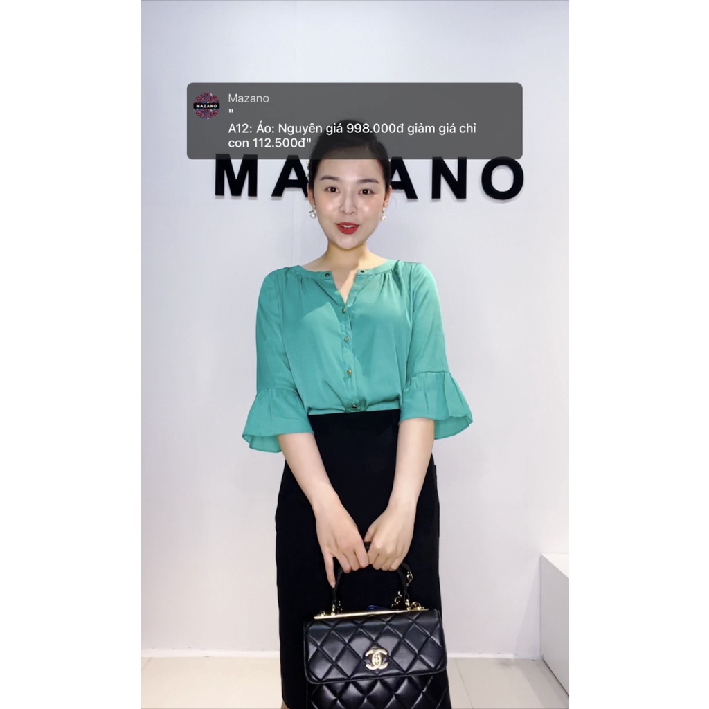 Áo lụa xanh ngọc phối tay MAZANO MS AS1306XA