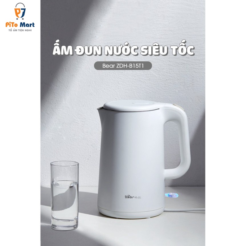 Ấm đun siêu tốc, Bình đun siêu tốc pha sữa Bear ZDH-B15T1 1.5L màu trắng công suất 1500W chính hãng - bảo hành 18 tháng