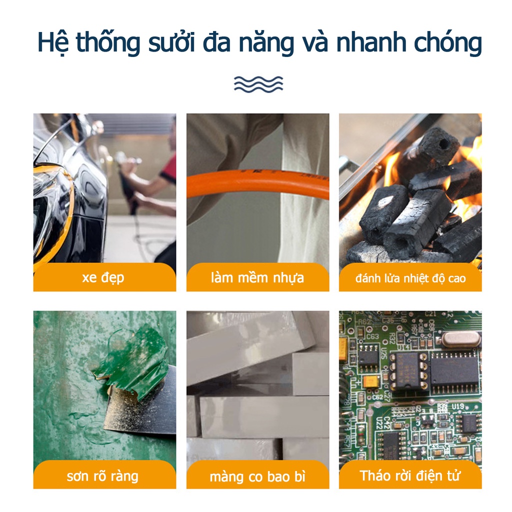 Máy khò nhiệt cầm tay, có màn hình LCD hiển thị nhiệt độ và 4PCSVòi phun,máy khò hàn điện tử cầm tay GJ8018