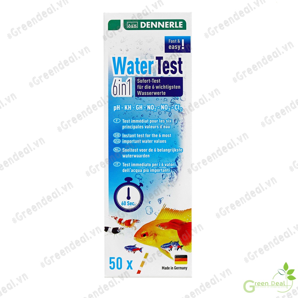 DENNERLE - Water Test 6 in 1 | Kiểm tra chỉ số pH, kH, gH, NO2, NO3, Cl2 trong nước hồ cá thủy sinh