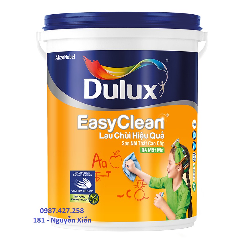 Sơn nước nội thất cao cấp Dulux Easyclean lau chùi hiệu quả bề mặt mờ 1Lit