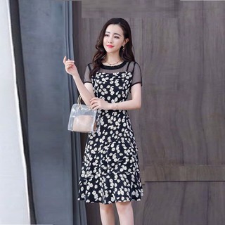 Đầm voan dự tiệc hoa cúc họa mi dáng xòe - Free ship - đầm voan hoa cúc mặc đi tiệc, đi chơi mùa hè đều đẹp