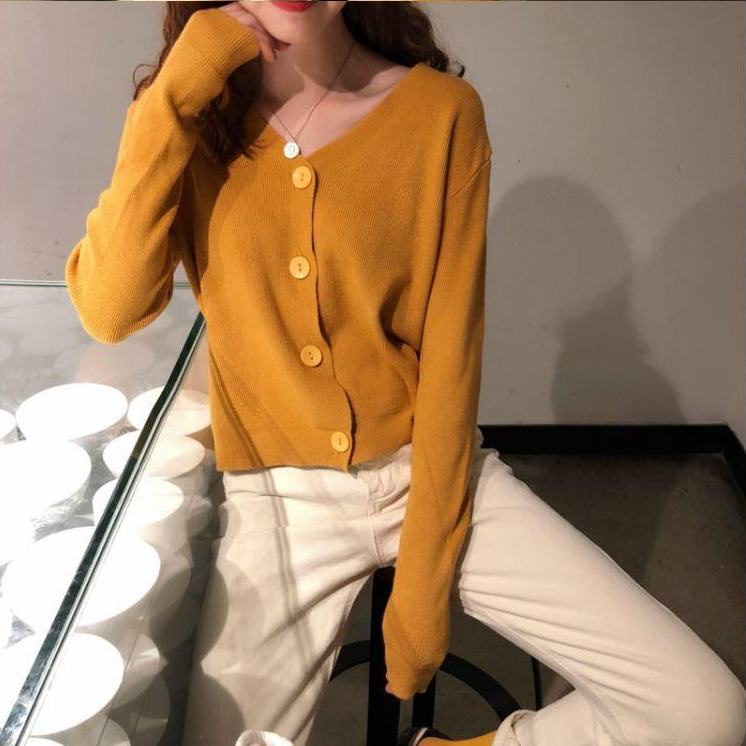 Áo khoác cardigan tay dài cổ chữ V dáng rộng phong cách Hàn Quốc thời trang thu đông cho nữ