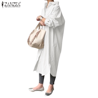 ZANZEA Đầm Dài Tay Cổ Bẻ Dáng Rộng Thời Trang Hàn Quốc Cho Nữ