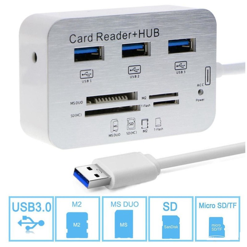 Đầu Đọc Thẻ Nhớ 3 Cổng Usb 3.0 Cho Ms / M2 / Sd / Tf / Micro-Sd