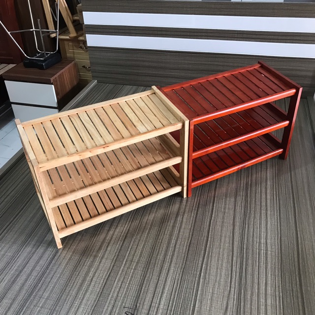 Kệ Dép 3 Tầng Gỗ Cao Su & giá để dép gỗ chống nước Ngang 60cm