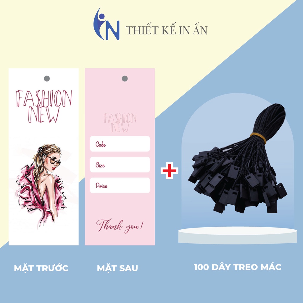 Mác quần áo combo 100 mác + 100 Dây Treo Thẻ Bài - Dây Dù Xâu Tag (Mác) Quần Áo
