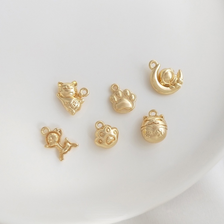 Mặt Dây Chuyền Bằng Đồng Mạ Vàng 14K diy Hình Mèo May Mắn / Phi Hành Gia / Mặt Trăng