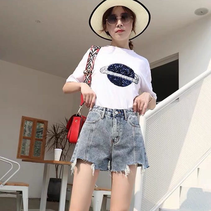 Quần Short Denim Lưng Cao Thời Trang Hàn Quốc Dành Cho Nữ