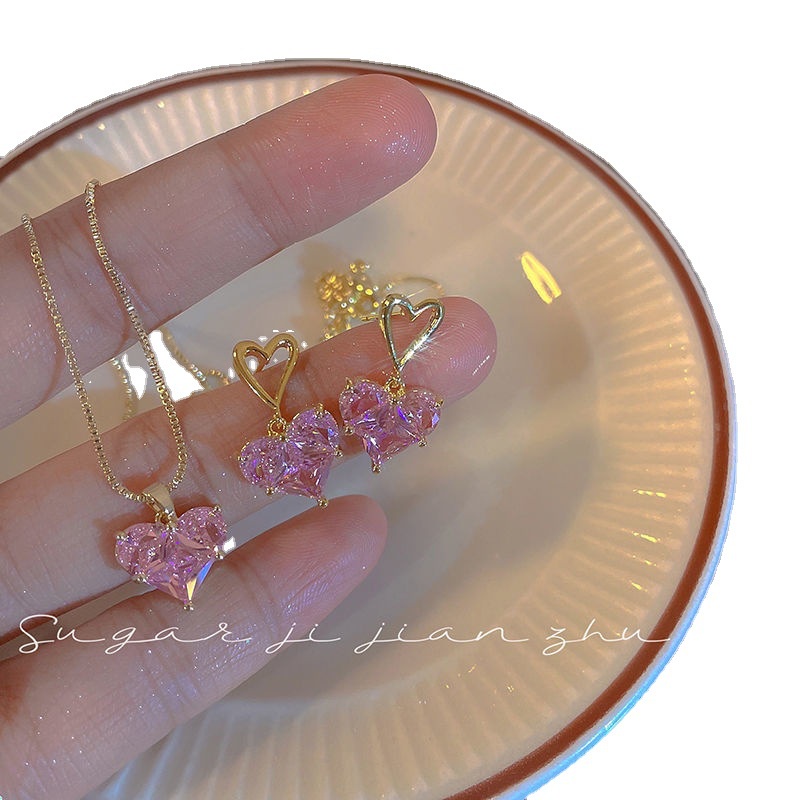 Dây Chuyền Mặt Trái Tim Đính Đá Zircon Hồng Phong Cách Mới 2022