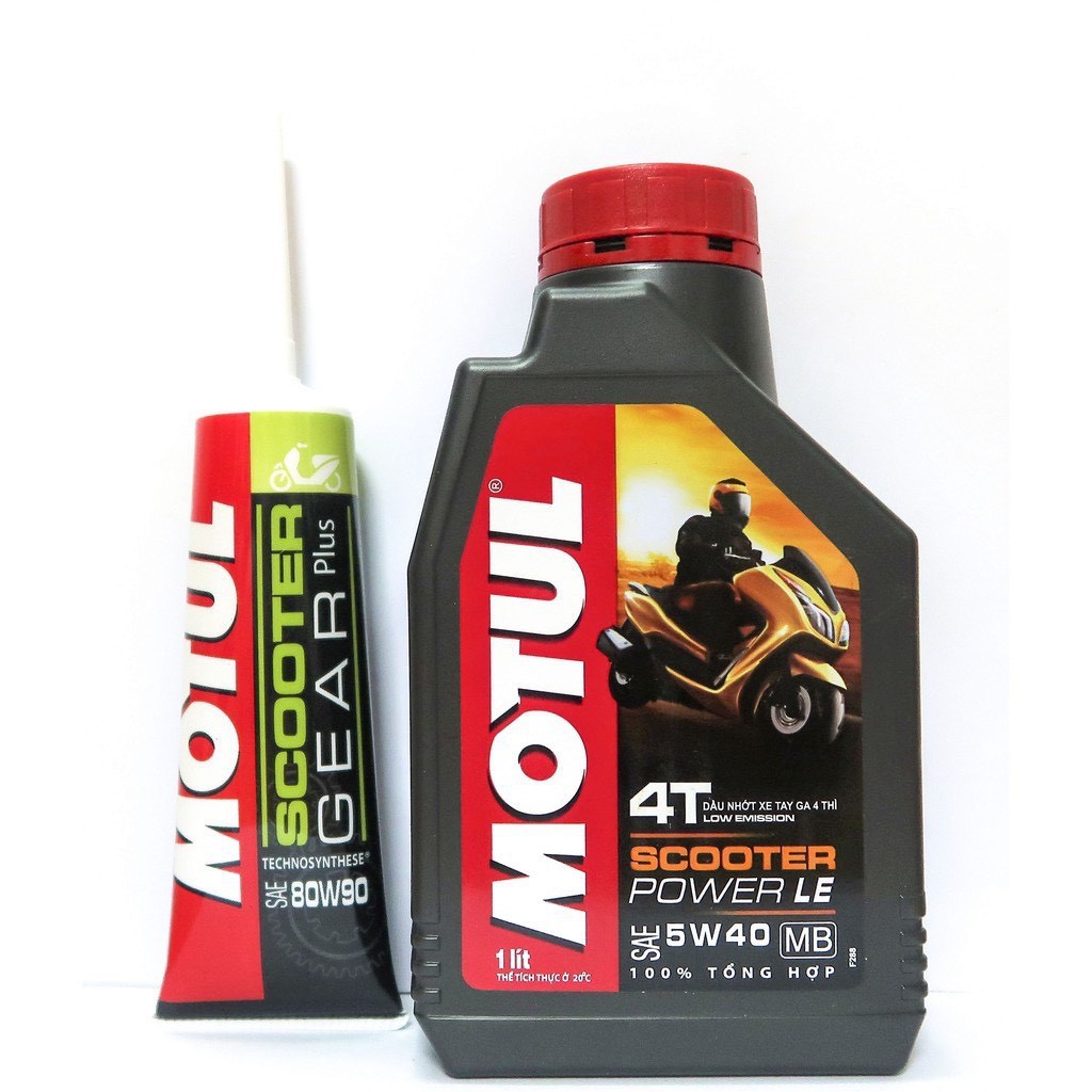 COMBO NHỚT XE TAY GA TỔNG HỢP 100% MOTUL SCOOTER POWER LE 5W40 1L + NHỚT HỘP SỐ (NHỚT LAP) MOTUL SCOOTER GEAR PLUS 80W90