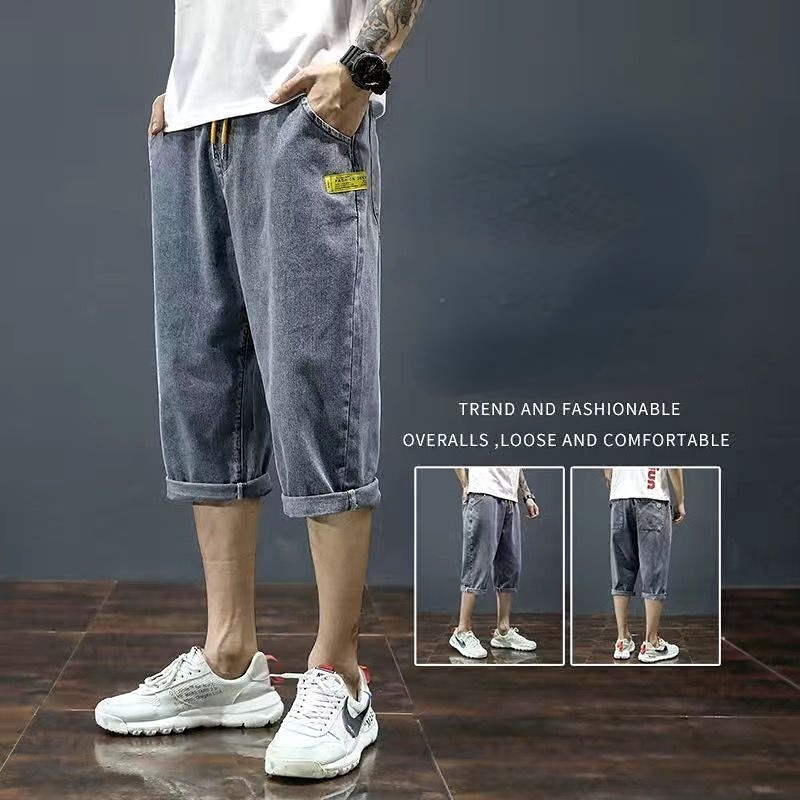 Quần Jeans Lửng Ống Rộng Lưng Thun Dây Rút Thời Trang Dành Cho Nam