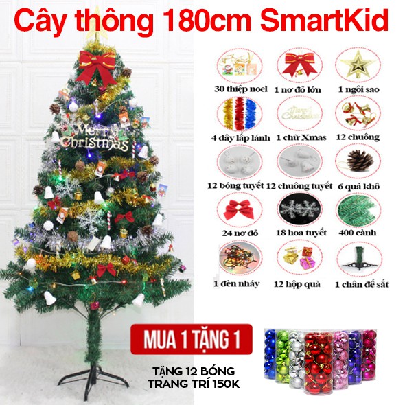 Cây Thông Noel 1m8 Đế Sắt + 550 Phụ Kiện Loại Đẹp Tặng Kèm 12 Bóng Trang Trí Giáng Sinh/ Tiệc Cưới/ Sinh Nhật/ Tết