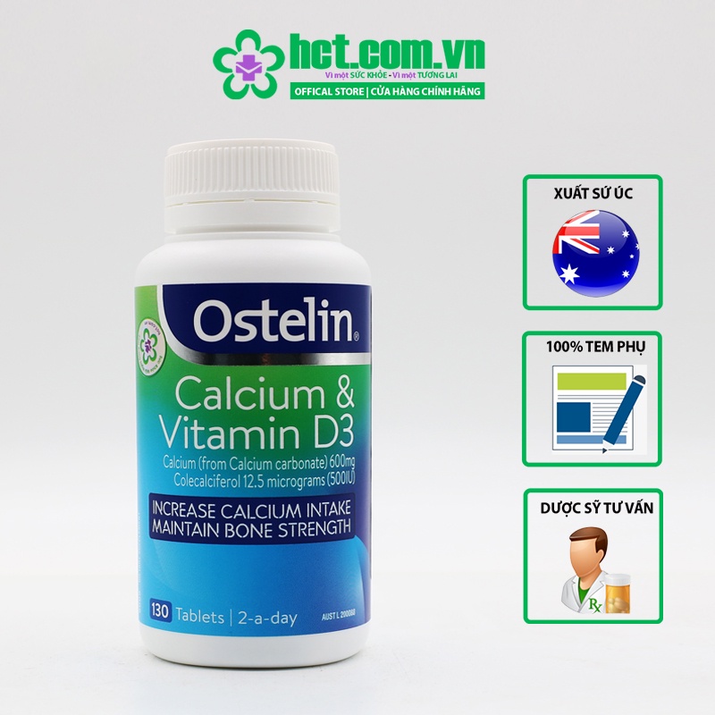 Viên uống Canxi Ostelin Calcium & Vitamin D3 lọ 130 viên của Úc, dùng cho bà bầu, người cao tuổi