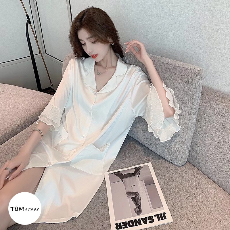Váy choàng ngủ basic trắng tay lỡ | BigBuy360 - bigbuy360.vn