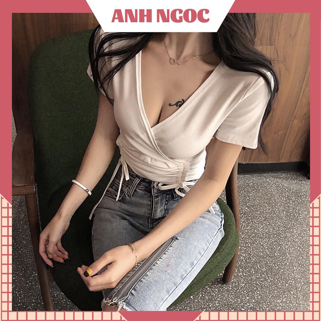 Áo croptop chưx V xẻ ngực sexy. Áo nữ croptop ôm body cổ V tôn dáng