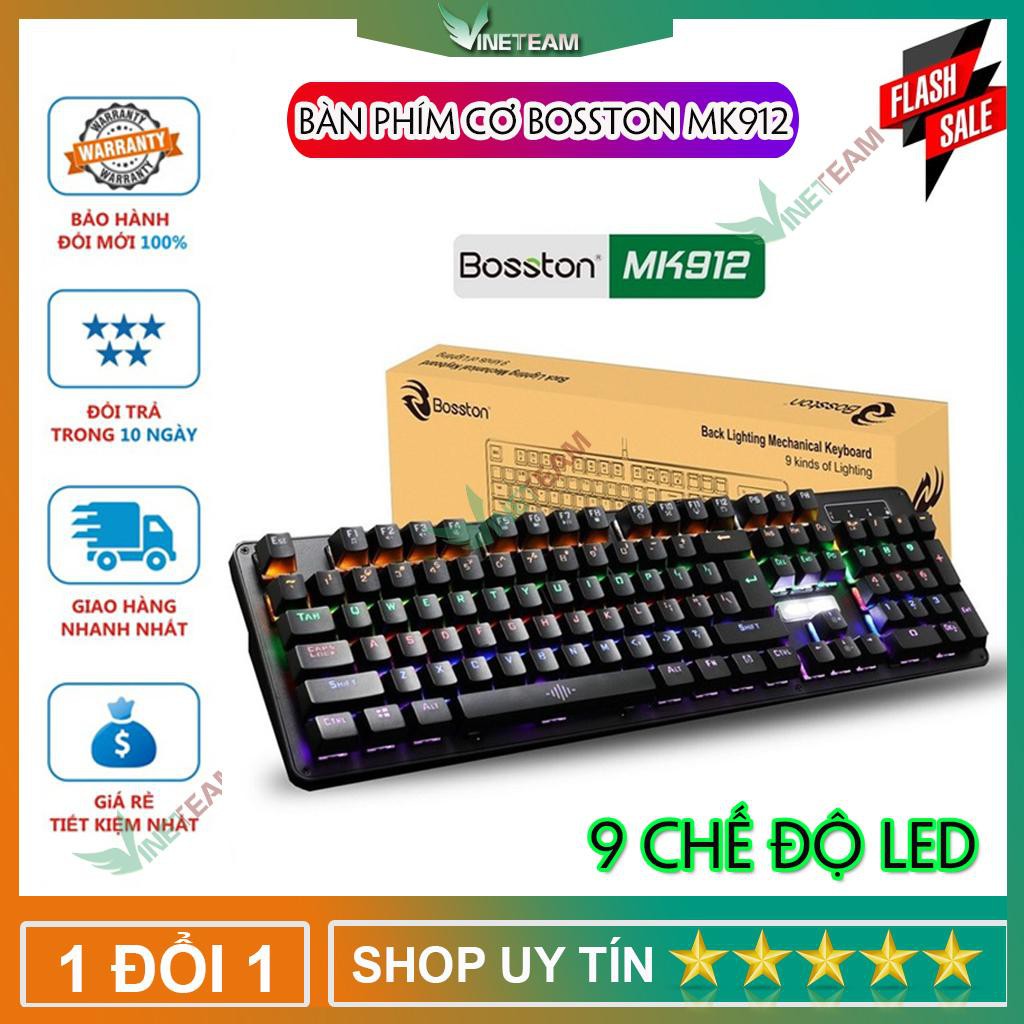 Bàn phím cơ gaming Bosston MK912A✔ /Red switch ✔Led  Rainbow 09 chế độ led - BH 3 tháng