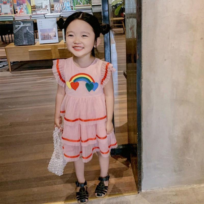 Đầm xòe thêu hình cầu vồng thời trang xinh xắn cho bé gái