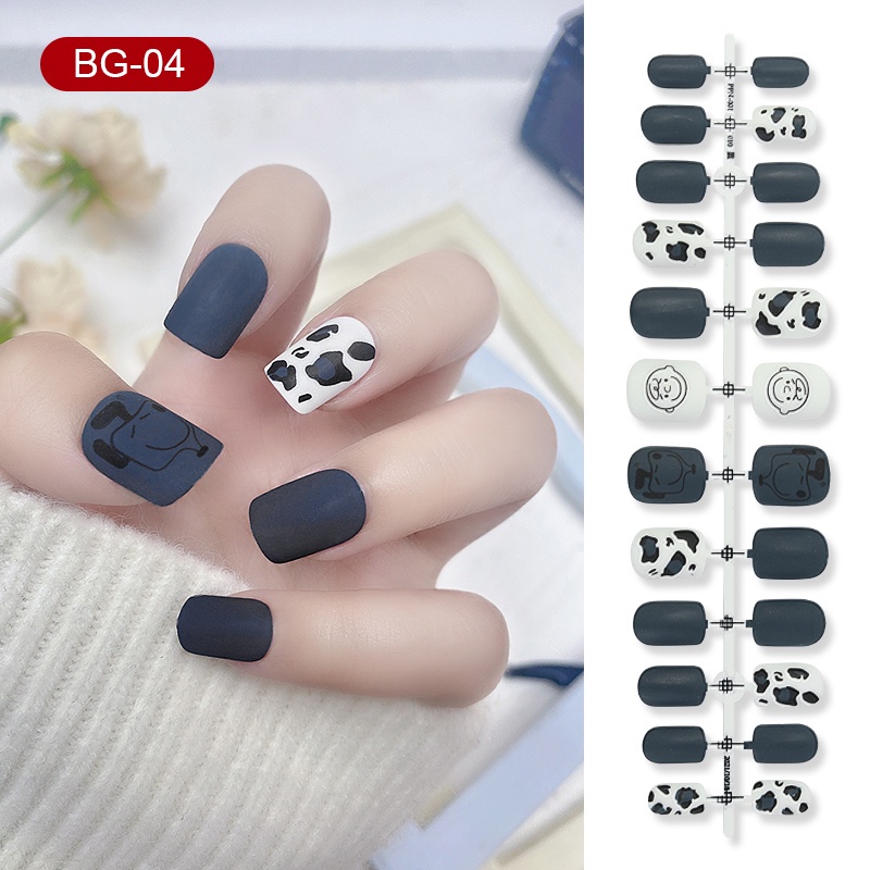 [Hàng mới về] Bộ 24 móng tay giả bằng acrylic trang trí nghệ thuật dễ thương nhiều họa tiết tùy chọn kèm keo dán