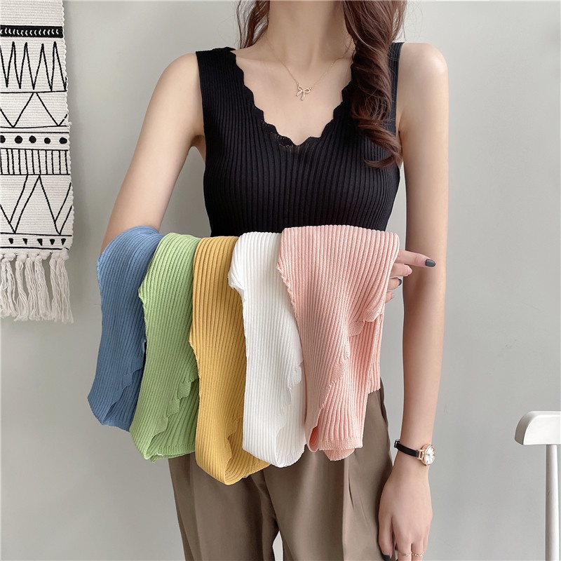 [ Mã 1010FASHIONSALE1 giảm 10K đơn 50K ] Áo Dệt Kim Không Tay Cổ Chữ V Phong Cách Hàn Quốc Cho Nữ 40-63kg