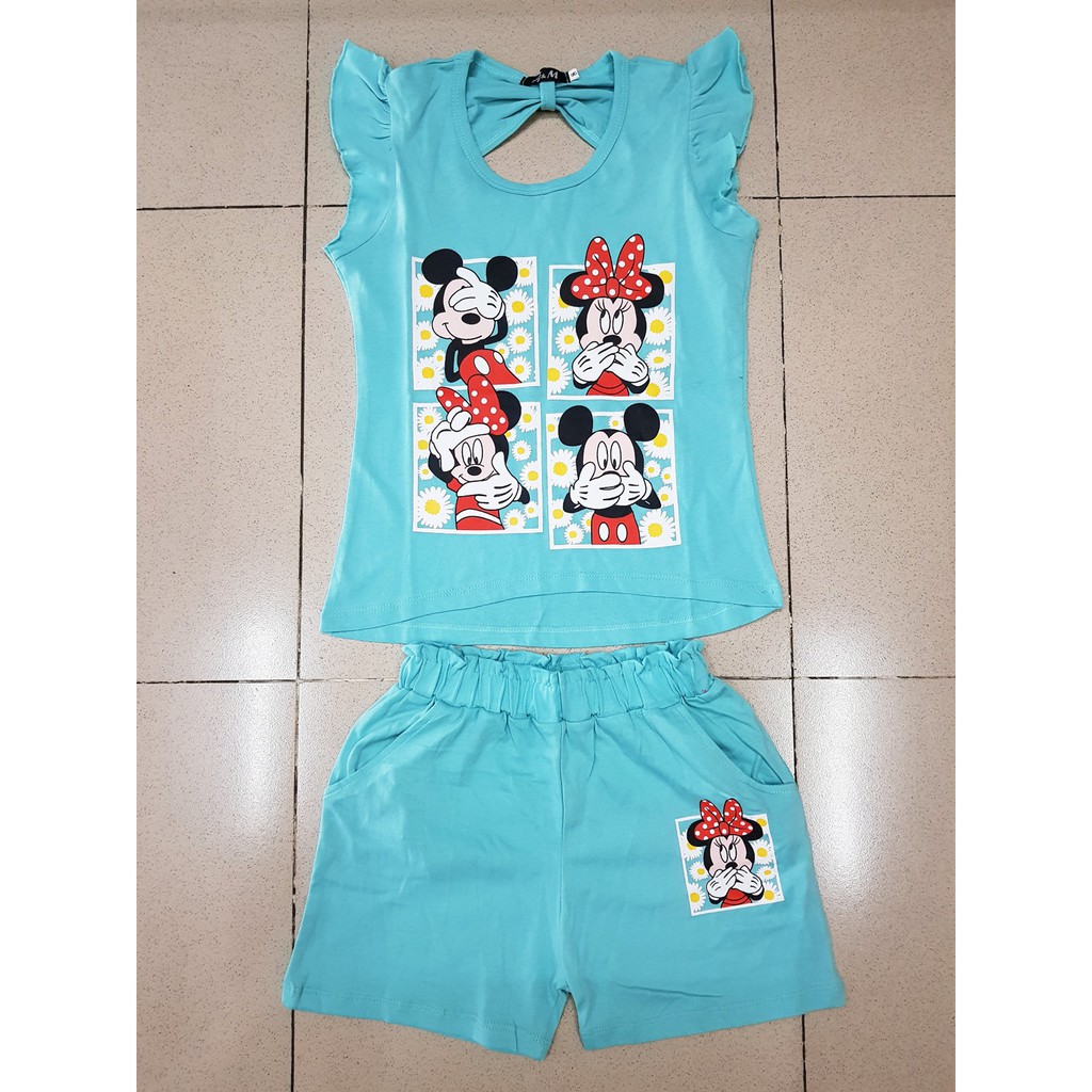 Bộ thun cotton tay cánh tiên mickey bé gái size đại cồ